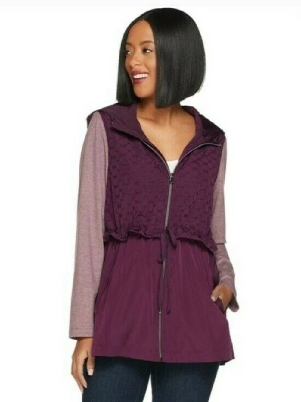 LOGO Lori Goldstein Purple Embroidered Utility Jacket Hoodie Zip Up Women’s 8